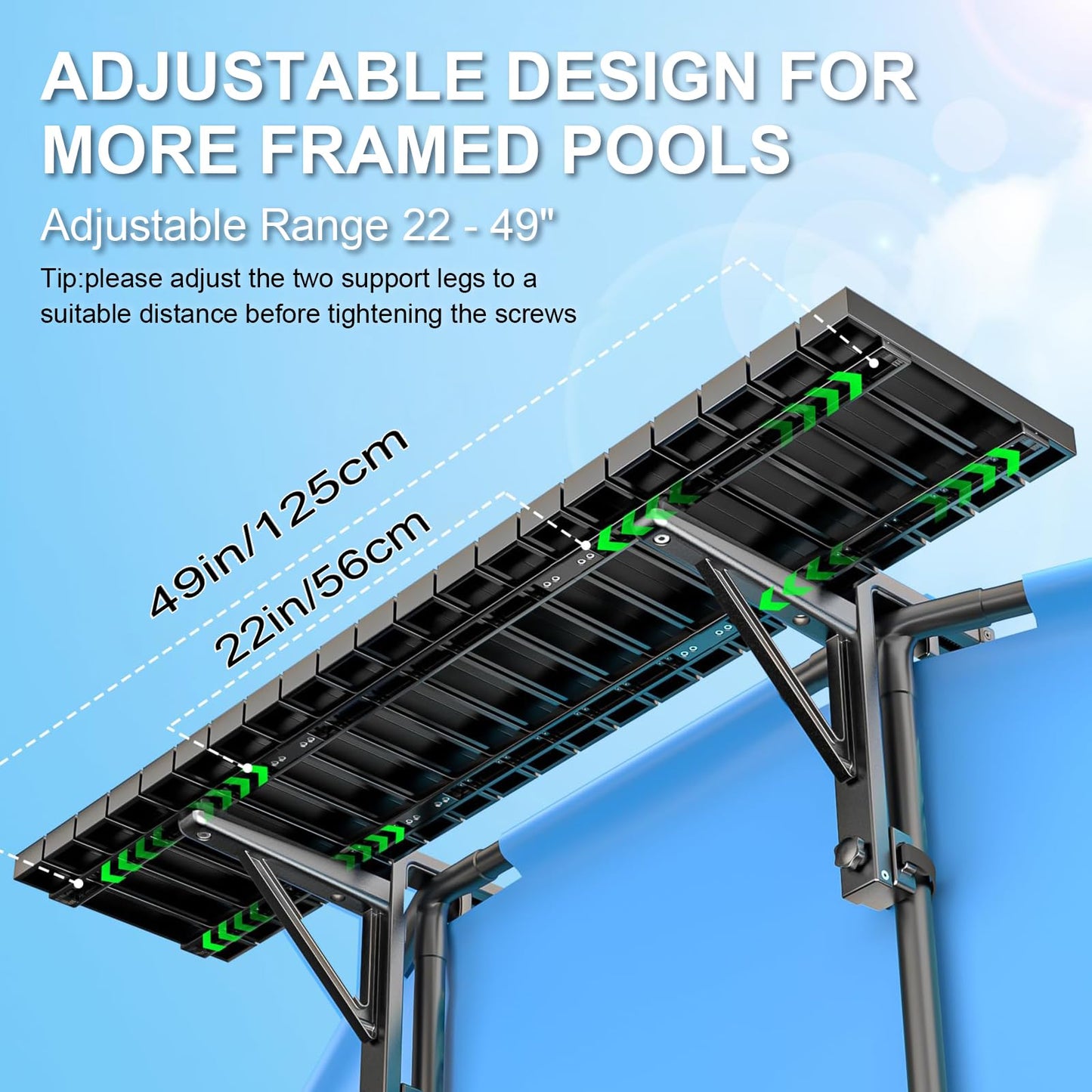 CHENG RONG Swim Up Bar Table for Above Ground Pools - 49.4"×9.6" Galvanized Iron Black Pool Shelf, Holds 110lbs, Fits Top Rails of 4.48" or Less, for Round/Oval/Frame Swimming Pools