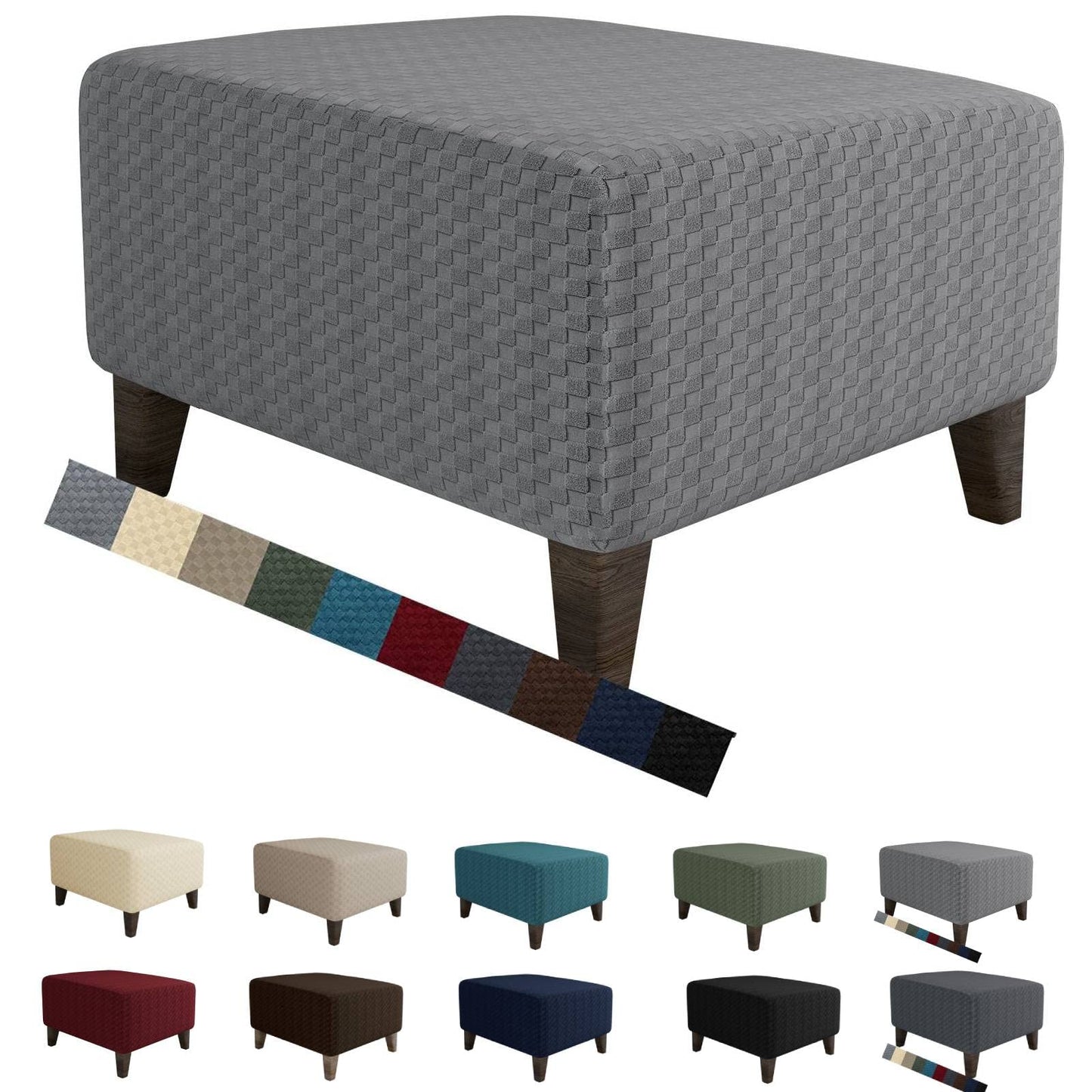 MAXIJIN Jacquard Ottoman Cover Slipcovers Folding Storage Stool Furniture Protector Cover Soft Thick Rectangle Foot Rest Slipcover with Elastic Bottom (Ottoman X-Large, Light Gray)