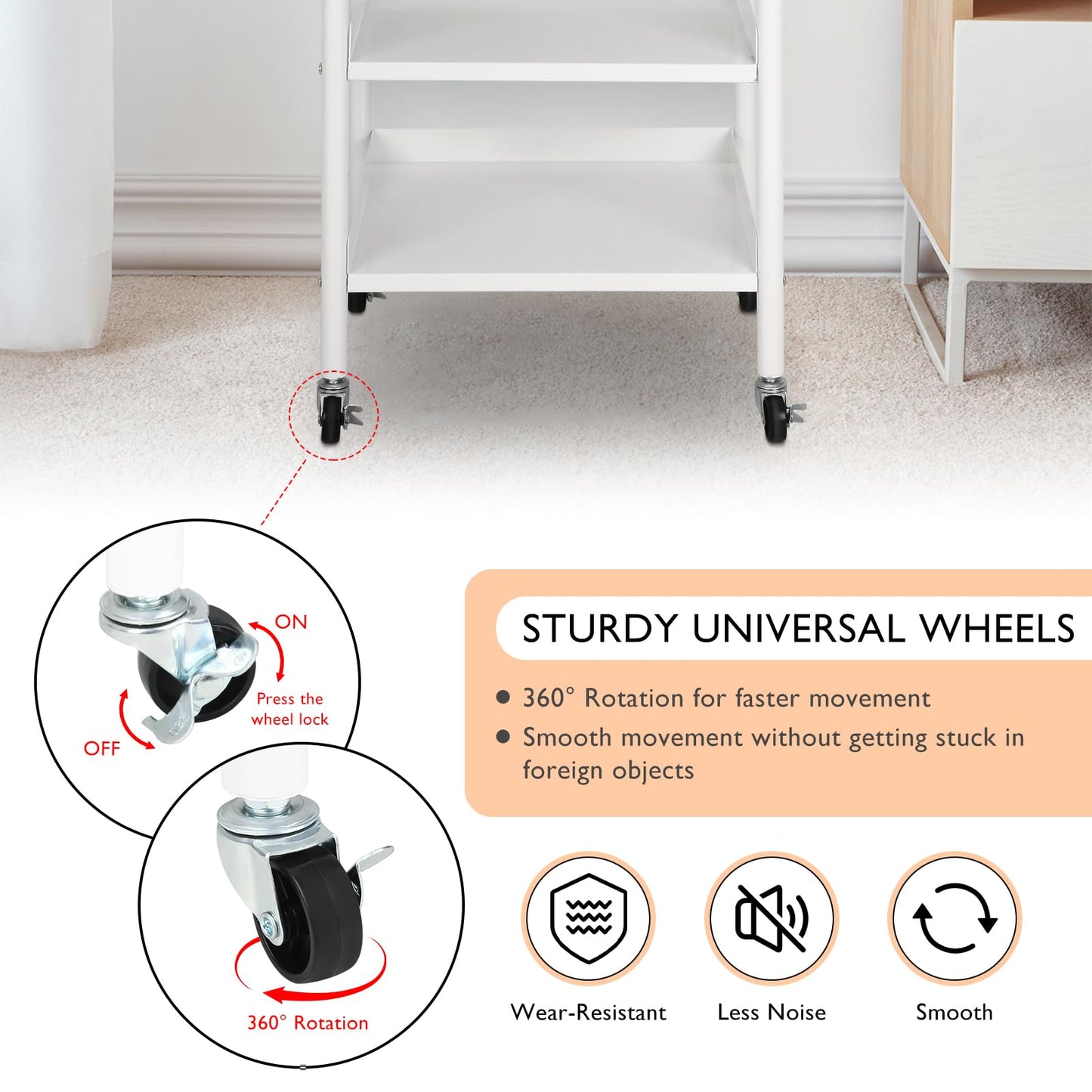 LEIBOU Beauty Salon Trolley Cart Hair Station with Wheels, Tray Cart with 1 Drawer & 2 Trays, Medical Esthetic Supply Holder for Massage Tattoo Facials