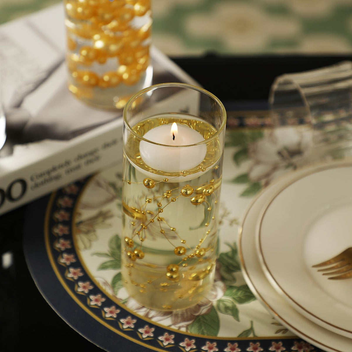 PNJHDZ Set of 12 Glass Cylinder Vases for Centerpieces with 8 Pack Vase Filler 12 Pearl String 24 White Floating Candles for Table Centerpieces for Wedding Party Home Decor 5, 6, 8 Inch