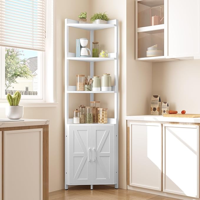 HOOBRO Corner Shelf with Storage, Tall Corner Cabinet, 5-Tier Bookshelf Stand