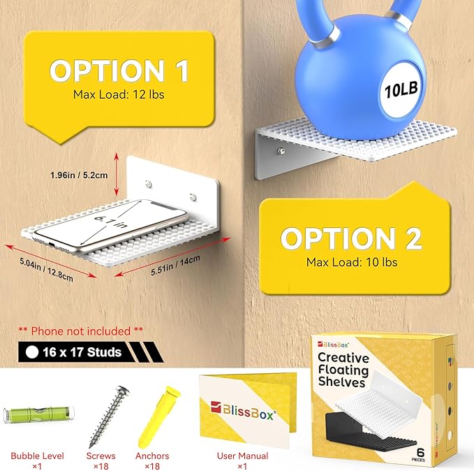 BlissBox 6-Pack Floating Shelves
