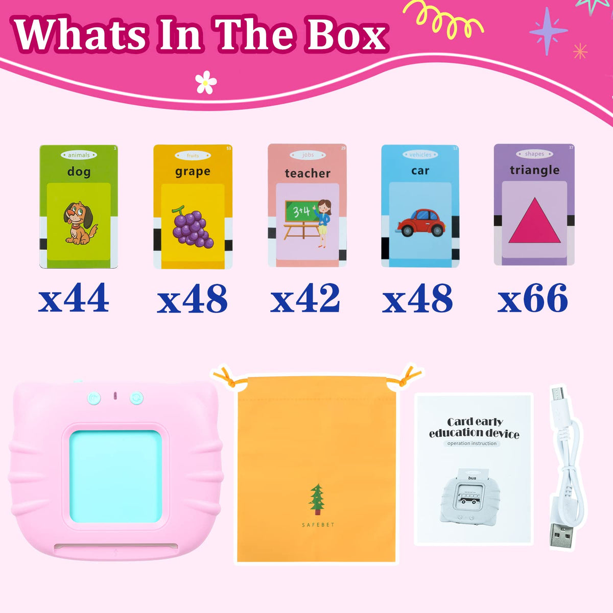 QuTZ ABC Learning Flash Cards for Toddlers 2-4, Autism Toys, Speech Therapy Educational Talking Sight Words Kindergarten Boys and Girls, 248 Pink