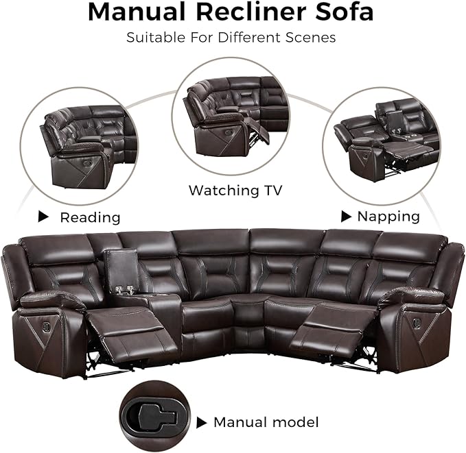 EBELLO Manual Reclining Sectional Sofa