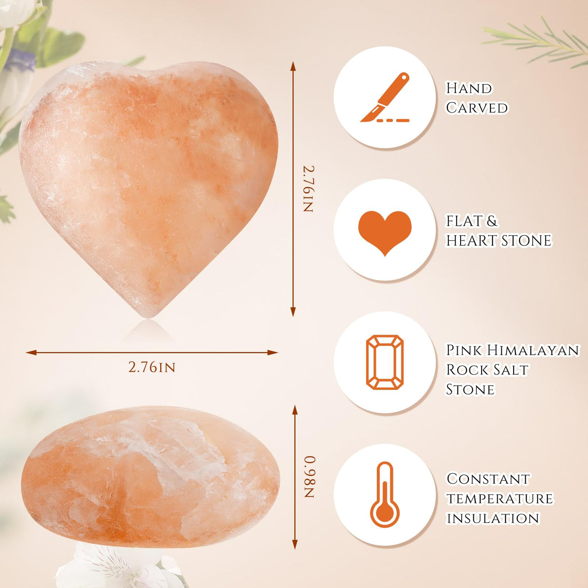 Swiffen 10 Pcs 3 Inch Heart Healing Stone Bulk, Natural Pink Himalayan Salt Massage Crystal, Polished Love Worry Stones for Spa, Wellness Routines, Full Body Massage, Anxiety Relief Gifts for Women