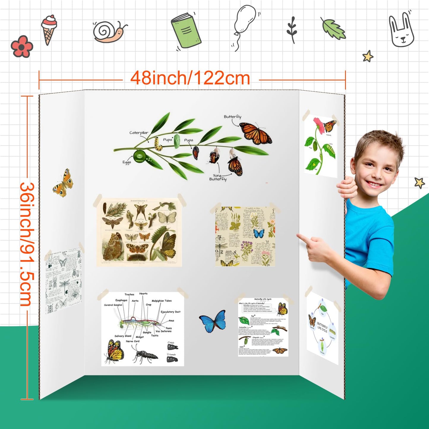 2 Pack Trifold Poster Board 48" X 36", IKAYAS Double Sided White Poster Boards, Science Fair Display Boards Posterboard for Mounting, Prints,Art,Display,Projects Classroom Supplies