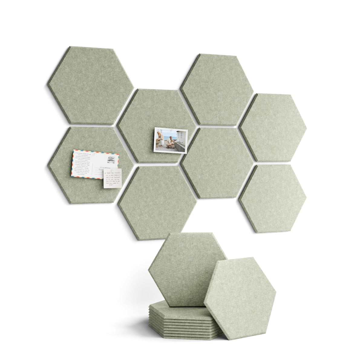 Fluxynara Hexagon Cork Board Alternative for Walls Decor-8-Pack Felt Bulletin Board Tiles,with 30 Pushpins,50 Adhesive Tabs for Office,Classrooms & Home Pin Board Felt Board-Sage