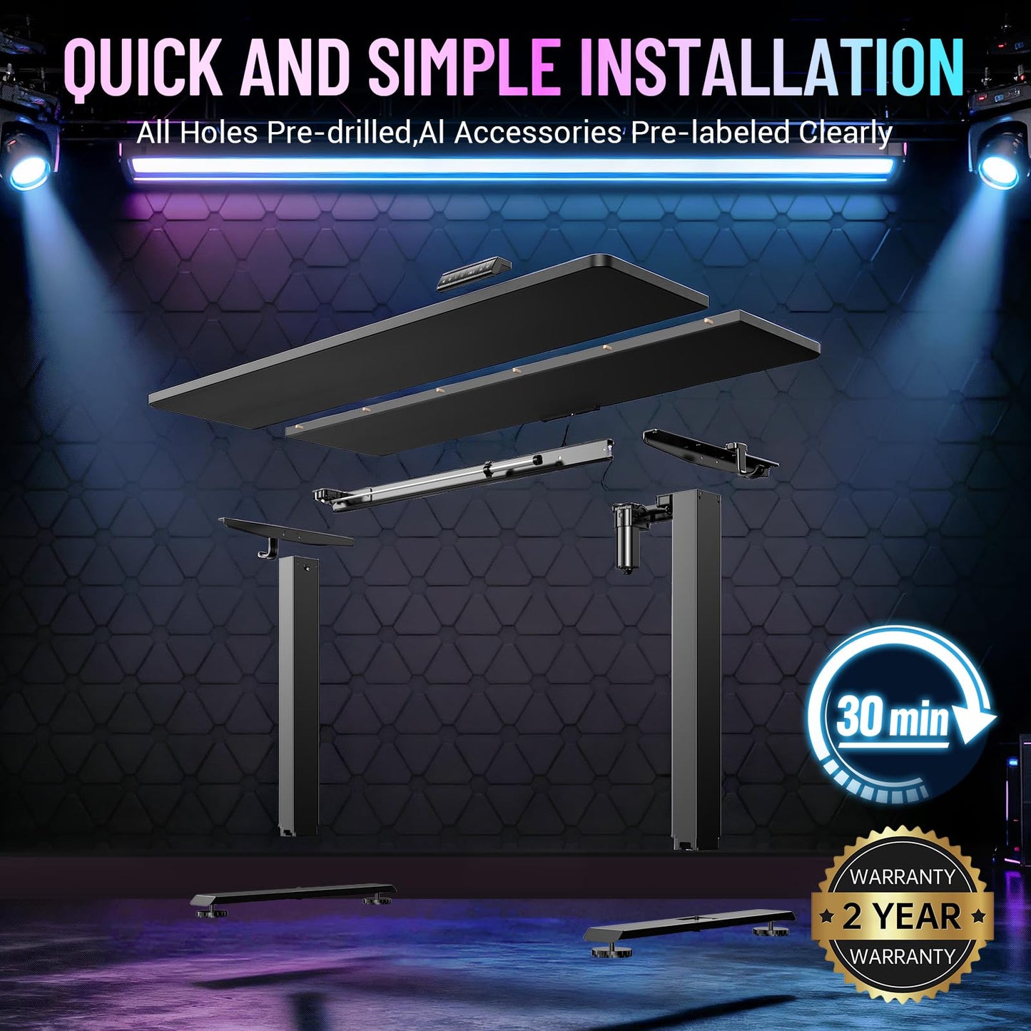 Veken 55 Inch Large Electric Standing Gaming Desk, Heights Adjustable,Sit to Stand Up, Work Home Office Computer Table for Study, Walking Pad, Writing, and Games, Wooden Desktop Desks, Black