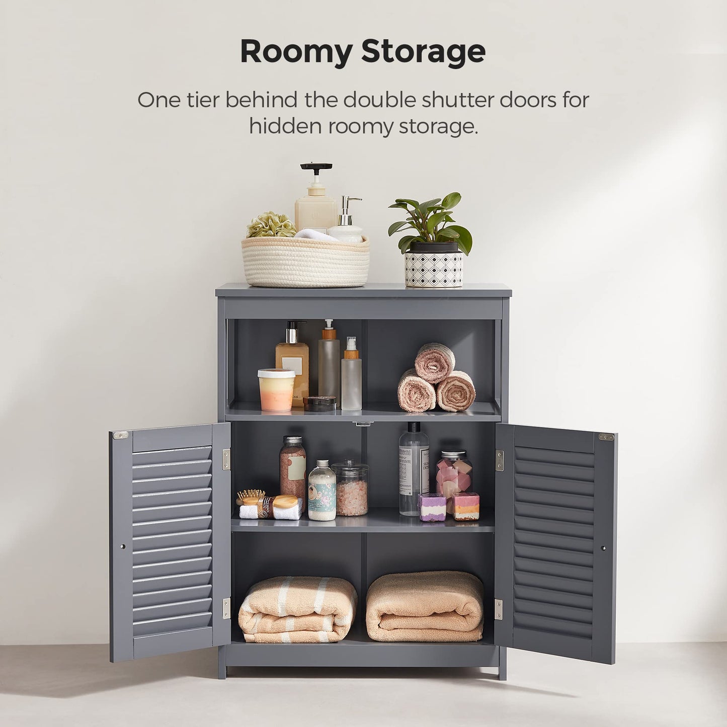 VASAGLE Bathroom Floor Cabinet, Bathroom Storage Cabinet, Freestanding, with Double Shutter Doors and Adjustable Shelf, for Bathroom, Living Room, Entryway, Kitchen, Gray UBBC040G01