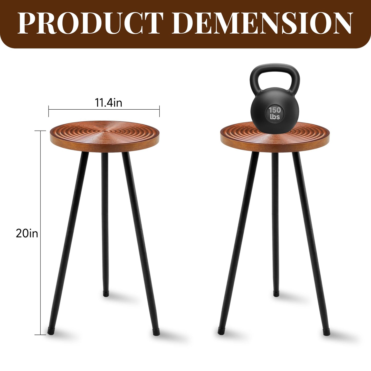 Lawn Social Tall Plant Stand Indoor, 20" Mid Century Modern Plant Table, Wood & Metal Plant Holder for Flower Pots, Round Small Side Table for Living Room Bedroom Balcony Decor, Walnut (11.4"x20")