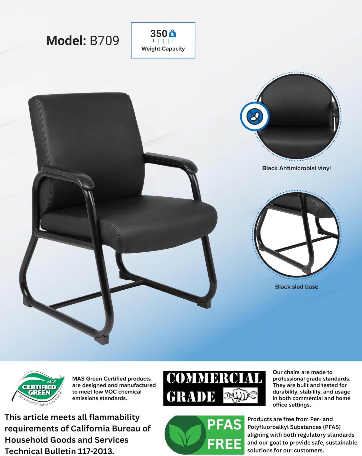 Boss Office Products Heavy Duty Caressoft Guest Chair in Black, 350 lbs. (B709)