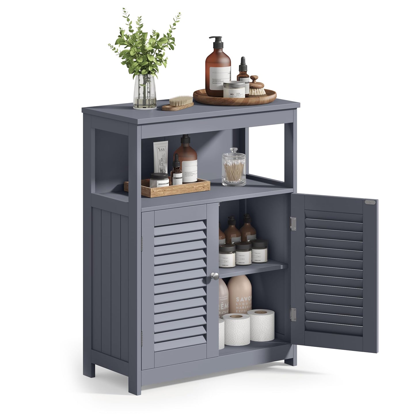 VASAGLE Bathroom Floor Cabinet, Bathroom Storage Cabinet, Freestanding, with Double Shutter Doors and Adjustable Shelf, for Bathroom, Living Room, Entryway, Kitchen, Gray UBBC040G01