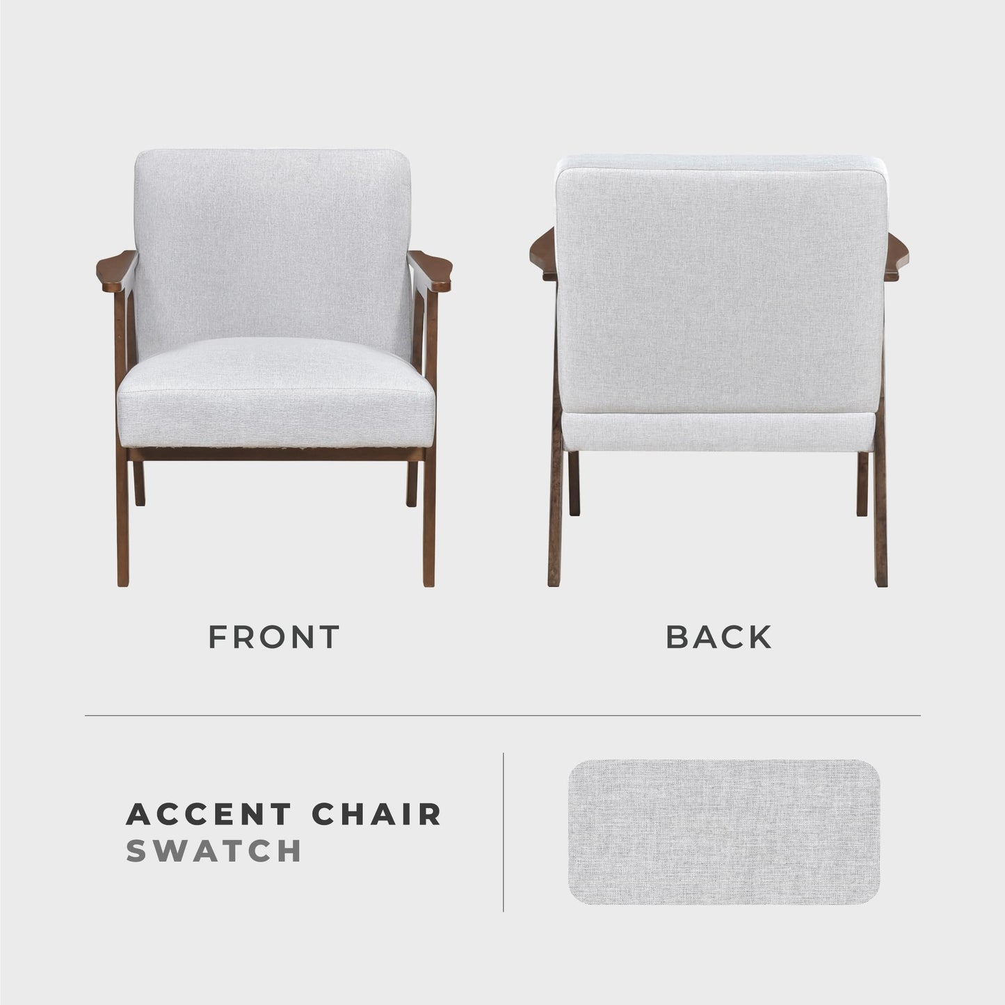 Lexicon Mid Century Modern Accent Chair, Upholstered Lounge Armchair, Single Sofa Seat, Brown Finish Solid Wood Framed Comfy Side Chairs for Living Room/Bedroom/Office/Waiting Area, Gray