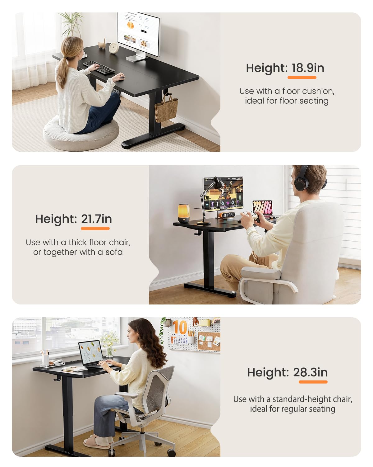 ErGear Low Height Adjustable Desk, Lifts 18.9-28.4 Inches, 35 X 20 Inches Electric Standing Desk for Kids, 4 Height Memory Settings & Storage Hooks, Home Office Computer Table & Study Desk, Black