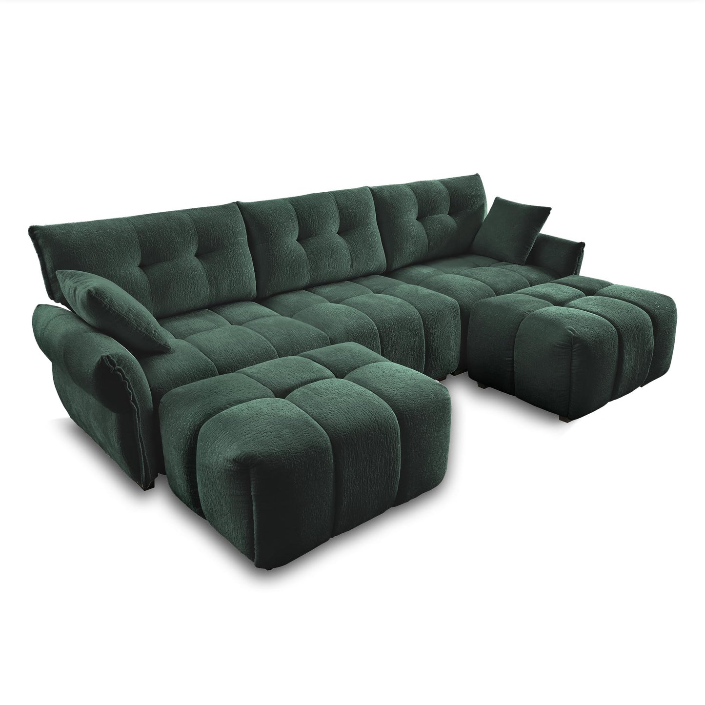 SoarTalent 110.2” Modular Sectional Sofa Couches,Luxury Chenille 3 Seater U-Shaped Sleeper Sofa Cloud Couch with 2 Ottoman and Pillows for Living Room, Apartment, Office(Green)