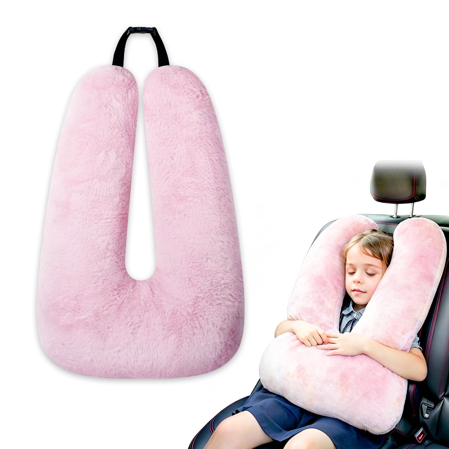 Atablyn Pink Soft Cotton Travel Neck Pillow -Ergonomic Support for Child and Adult Car Seats, Cozy Compact Pillow for Long-Distance Travel Essentials