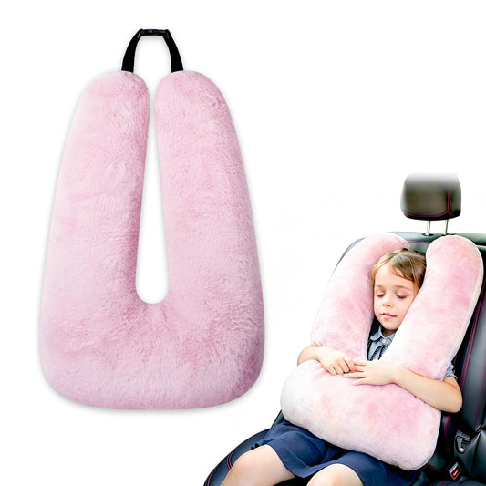 Atablyn Pink Soft Cotton Travel Neck Pillow -Ergonomic Support for Child and Adult Car Seats, Cozy Compact Pillow for Long-Distance Travel Essentials