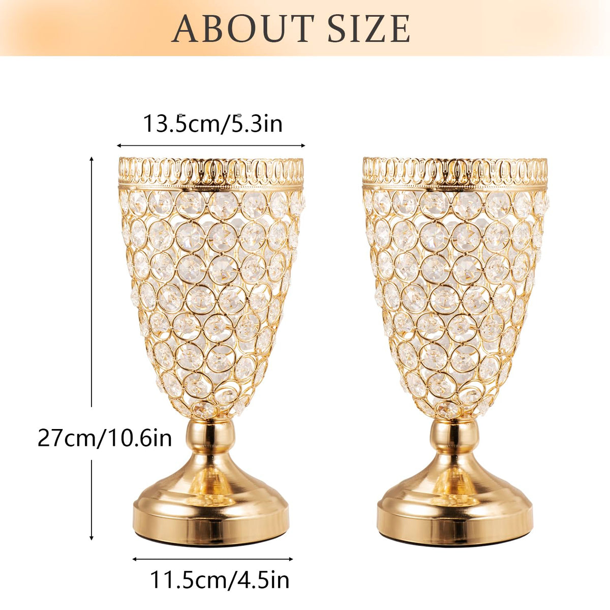 Gold Crystal Trumpet Floral Vase -2 Pcs Centerpieces for Wedding Table, 10.6" Wrought Iron Crystal Vase, Flower Vases for Party Dinner Centerpiece Event, Anniversary Ceremony Birthday Home Decoration
