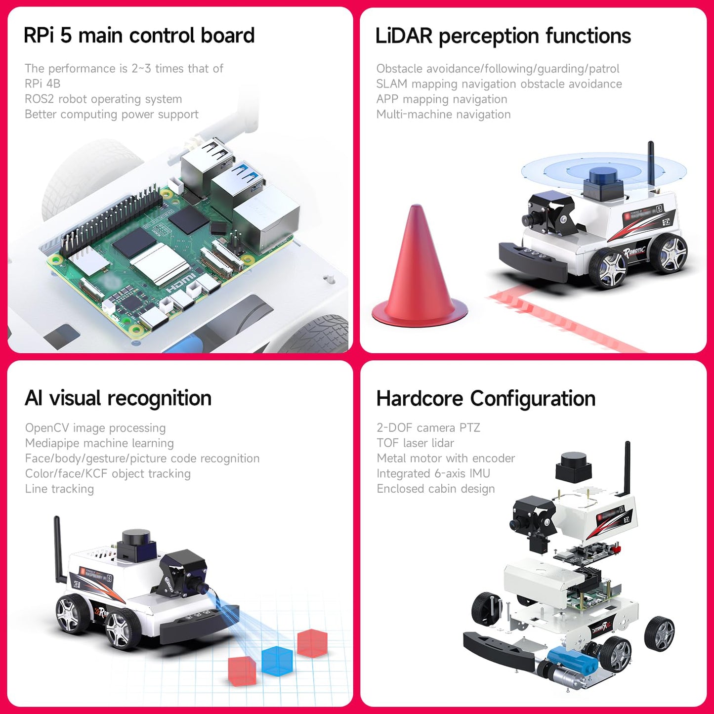 Yahboom Raspberry Pi 5 AI Visual ROS2 Smart Robot Car Kit 2DOF Camera Autonomous Driving Lidar Stem Education Project for Teen Engineers Students (with Raspberry Pi5-4GB)