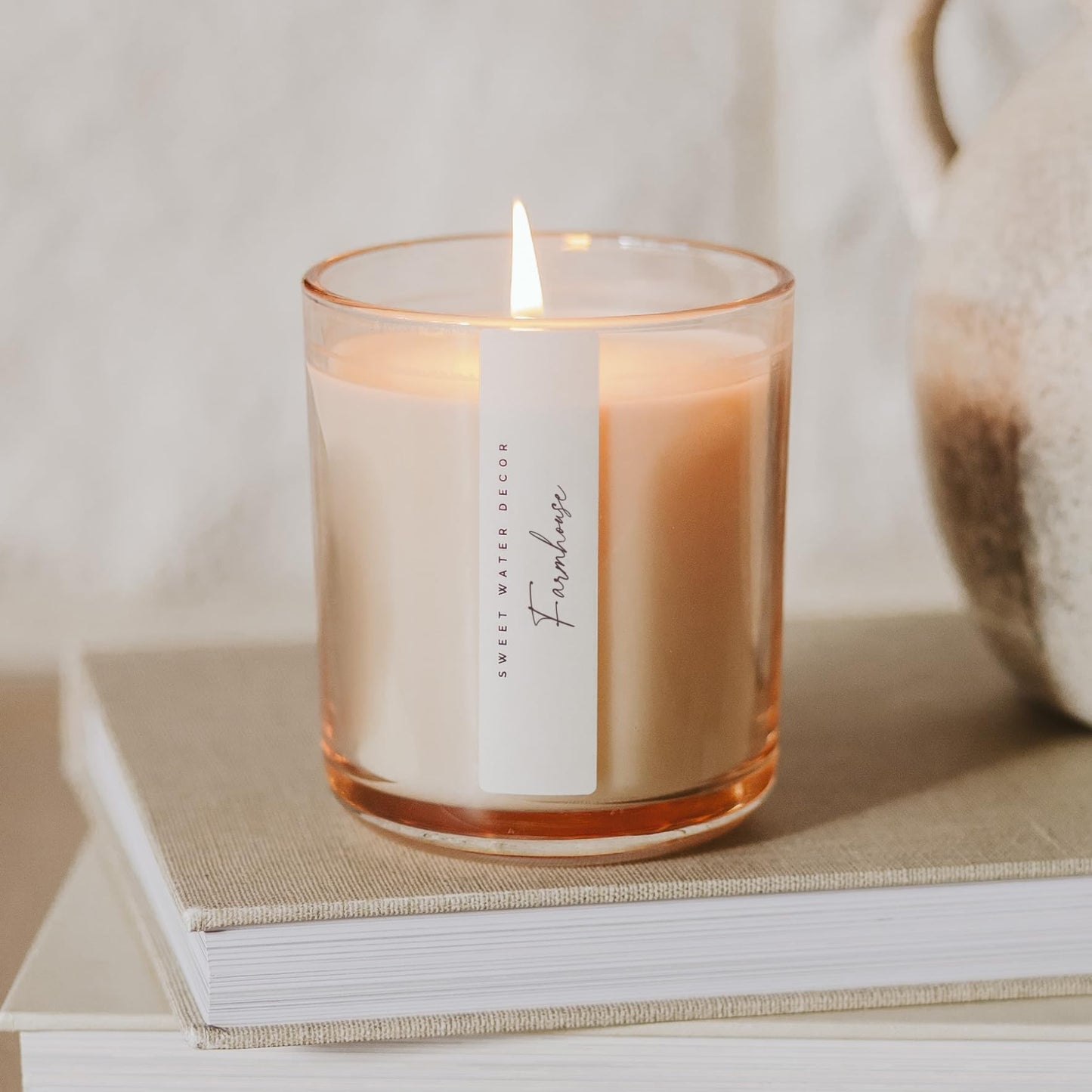 Sweet Water Decor Farmhouse Scented Soy Candles – Apple, Orange, Pumpkin, Cinnamon, Nutmeg, Ginger, Vanilla – Cozy Aroma – 50 Hour Burn – 12oz Tinted Glass Jar for Home Decor and Bedroom Decor