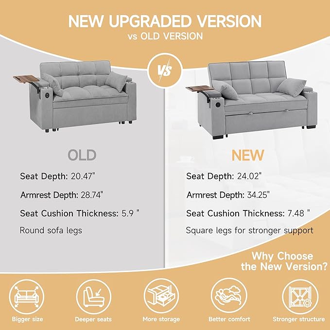 Auvsoce 65" Sleeper Sofa Bed Loveseat, Convertible Couch