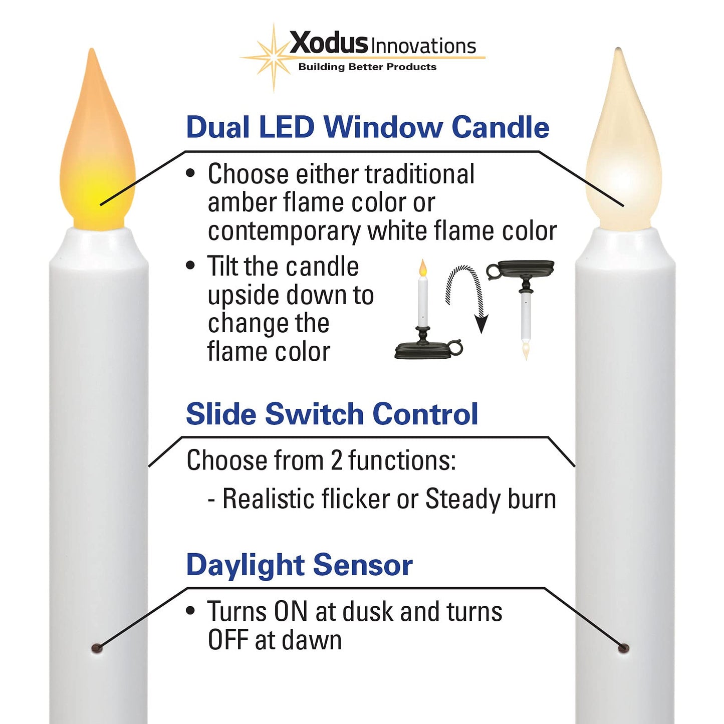 Xodus Innovations FPC1325B-6 Battery Operated LED Window Candle with New Hot Spot Technology and Dusk to Dawn Sensor and Choice of Amber or White Flame, Aged Bronze/Black Finish (Pack of 6)