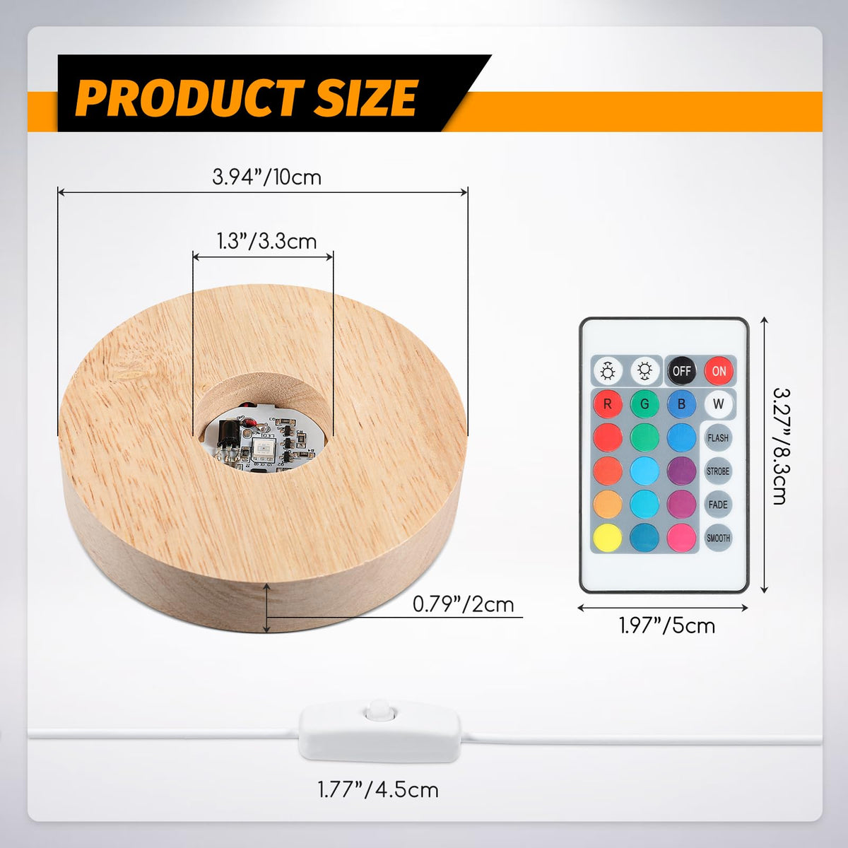 Honoson 3.94 Inch Wooden Light Stand Base Colorful LED Lights Display Base with Remote Control for Selenite Tower 3D Laser Crystal Glass Resin Art (2 Pieces)