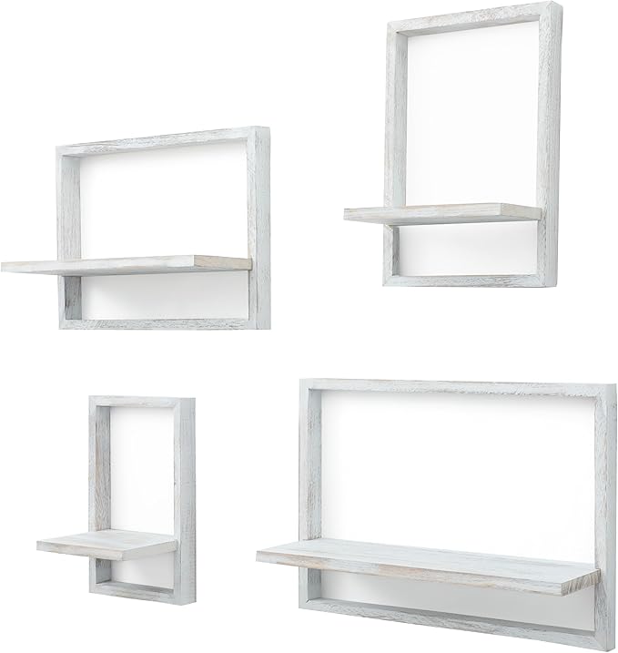 PHOENANCEE Square Floating Shelves, Framed Wall Shelf Decorative Set of 4