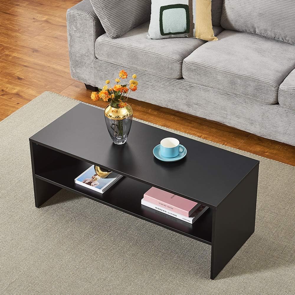 Panana 2-Tier Coffee Table Simple Couch Sofa Side End Table Tea Accent Table for Living Room Office, 39.4" x 15.7" x 15.7" (Black)