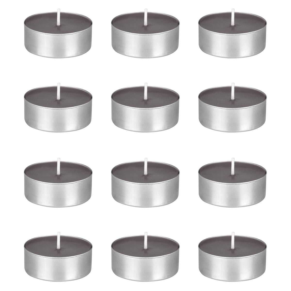 Mega Candles 12 pcs Unscented Oversize Dary Gray Tea Lights Candles, Pressed Wax Candle 12 Hour Burn Time, Home Décor, Wedding Receptions, Occasions, Events, Meditations, Tranquility, Spa