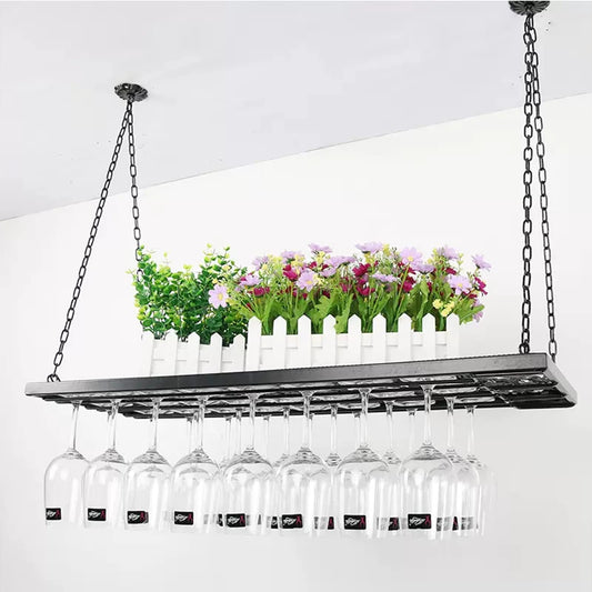 DCTPETHM Hanging Wine Rack, Metal Ceiling Wine Glass Holder, Adjustable Height Wine Bottle Shelf Flower Plant Stand, Vintage Display Storage Shelves for Bar Restaurant Cafe (Size : 60x31x80