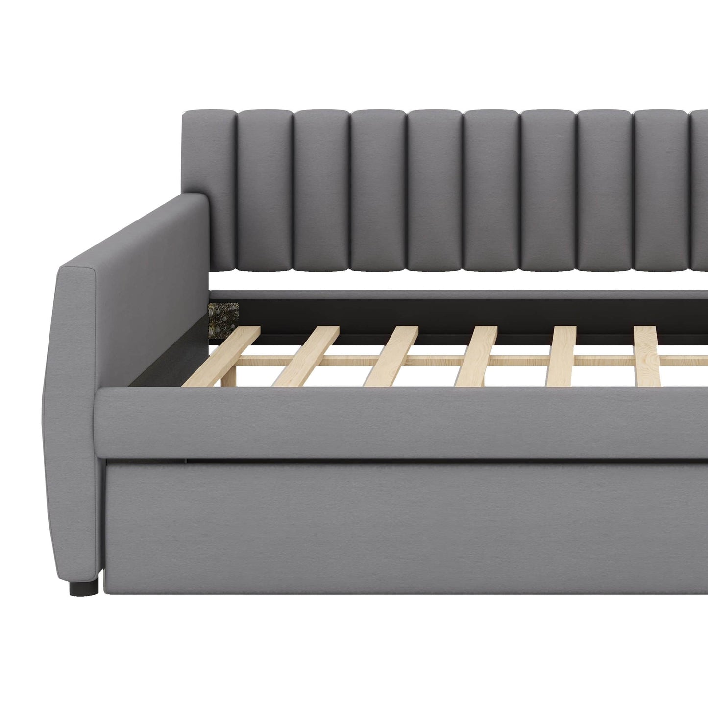 YunNianYang Full Size Upholstered daybed with Trundle and Wood Slat Support (Gray)
