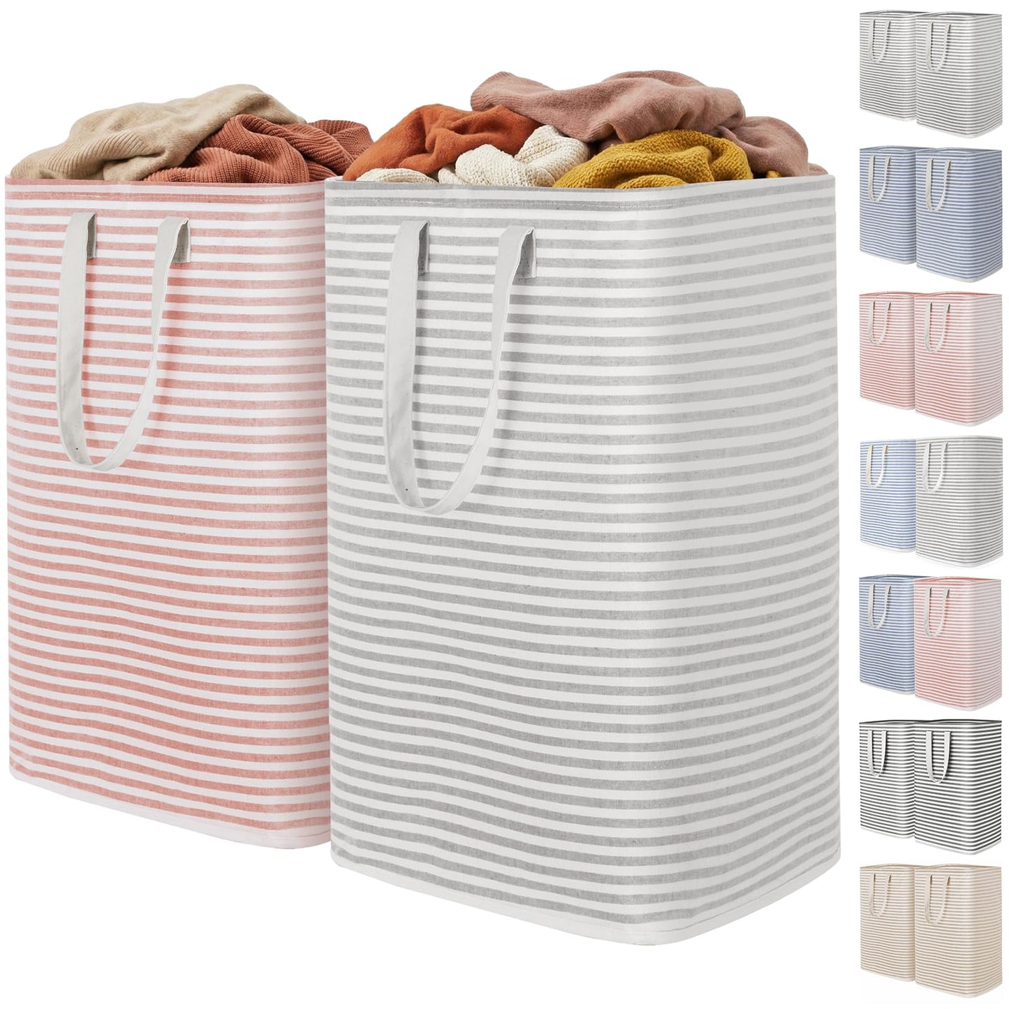 Lifewit 2 Pack Laundry Basket 85L Each, Collapsible Clothes Hamper with Reinforced Handles, Freestanding Waterproof Design for Bedroom and Laundry Room, Grey&Pink 170L Total