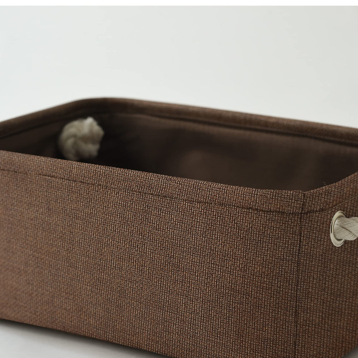 TheWarmHome Small Fabric Canvas Storage Bin with Cotton Rope Handles - Foldable Empty Basket for Gift (Brown-1 Pack,11.8L7.9W5.2H inch)