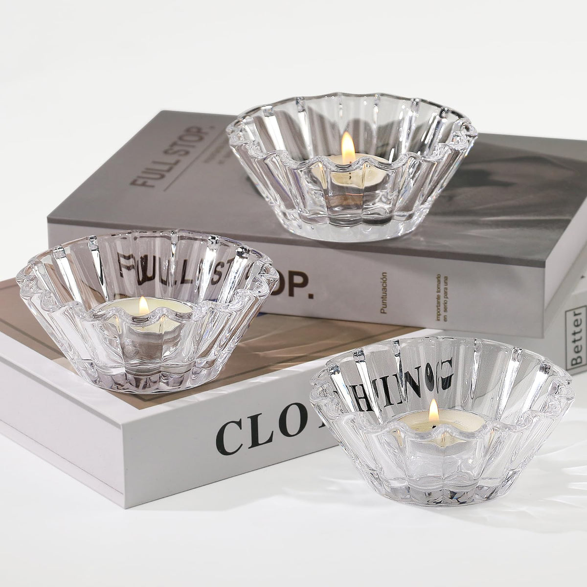 CHOCSTAY Tealight Candle Holder for Tealight 3 Pcs - Clear Votive Candle Holders Bulk, Tea Light Candle Holder Glass for Wedding Centerpiece, Living Room, and Home Party Decor