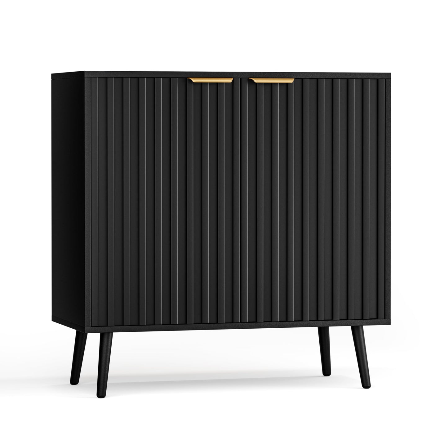 Vrullu Fluted Storage Cabinet, Black Sideboard and Buffet Storage with Adjustable Shelf, Wood Accent Cabinet for Living Room, Hallway, Entryway, Dining Room (1, Black+Gold)