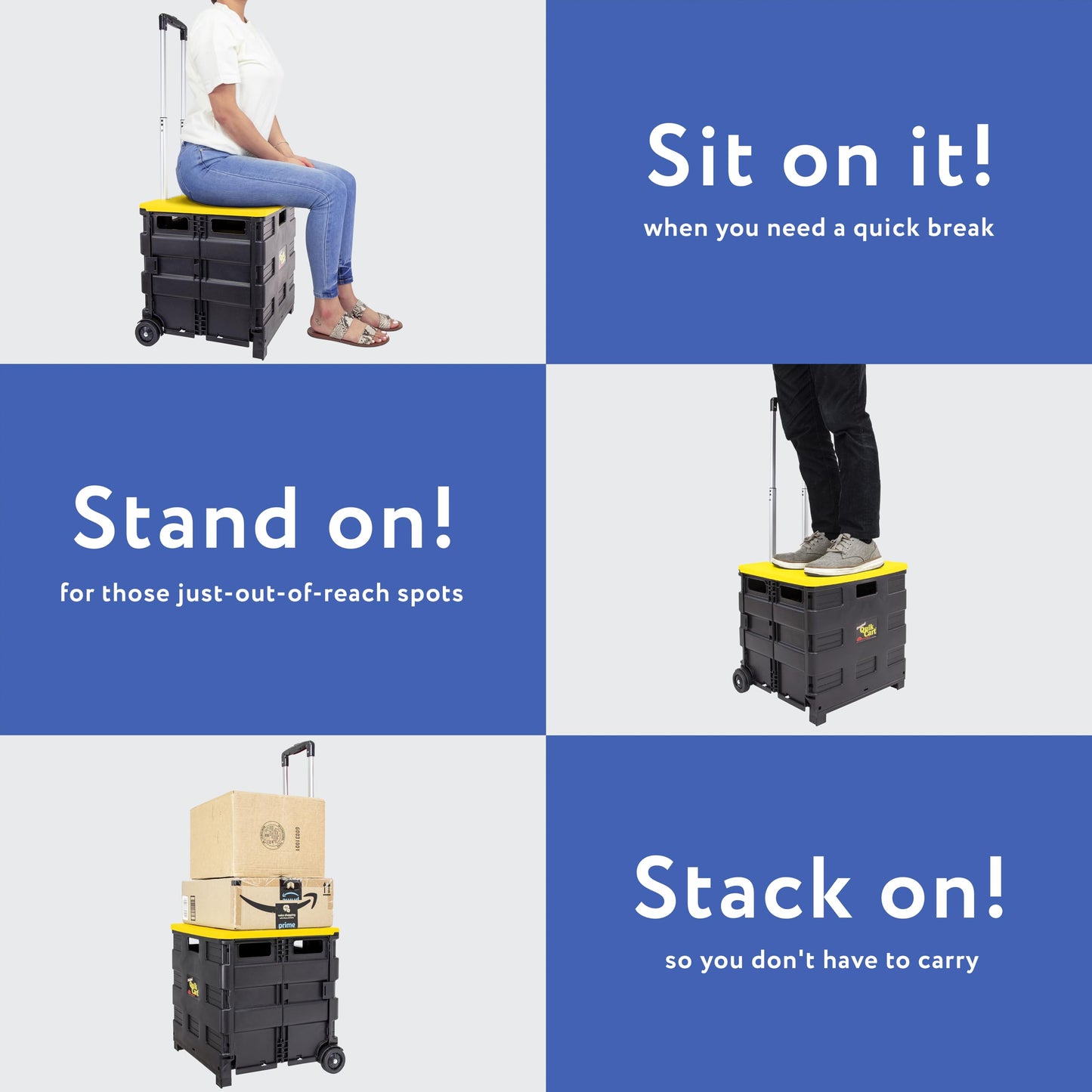 dbest products Quik Cart Collapsible Rolling Crate on Wheels for Teachers Tote Basket 80 lbs Capacity, Made from Heavy Duty Plastic and Used as a Seat, Canary, Yellow