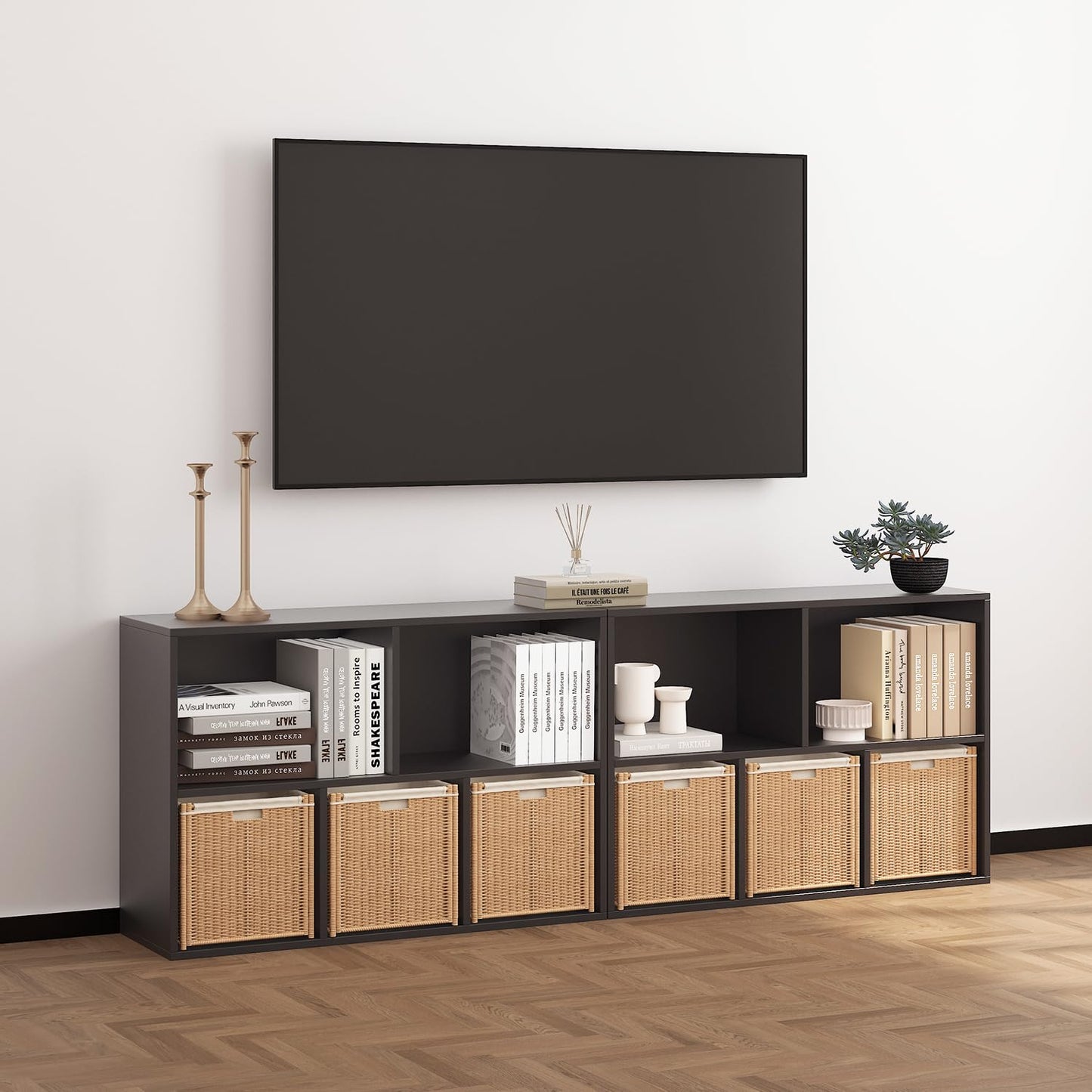 NewBeth Wooden 5 Cube Storage Organizer with Closed Back Panel, Black Cube Shelf Heavy Duty Cubby Storage Organizer with Compartments for Living, Display Shelf