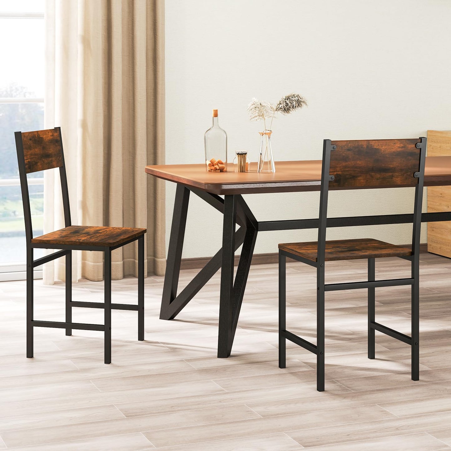 Giantex Dining Chairs Set of 2, Industrial Kitchen Chairs with Metal Legs, Slanted Back, Rustic Wood Grain, Armless Side Chairs for Dining Room, Restaurant, Living Room, Rustic Brown & Black