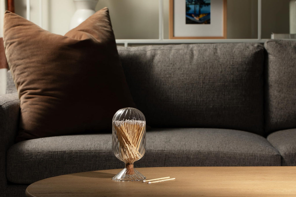 MILAVERA Premium Helix Glass Cloche - Decorative Jar with Striker. Holder for Long Matches for Candles, Fireplace, Bathroom Accessories, Bath Salts. Includes Attachable Match Striker. (No Matches)