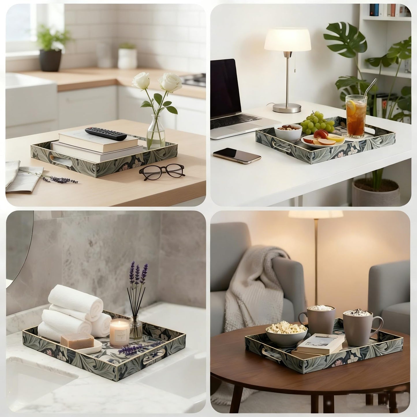 Large Tay for Ottoman Coffee Table,Modern Plastic Serving Tray with Handles,Rectangular Ottoman Tray Coffee Table Tray,Decorative Serving Tray for Living Room