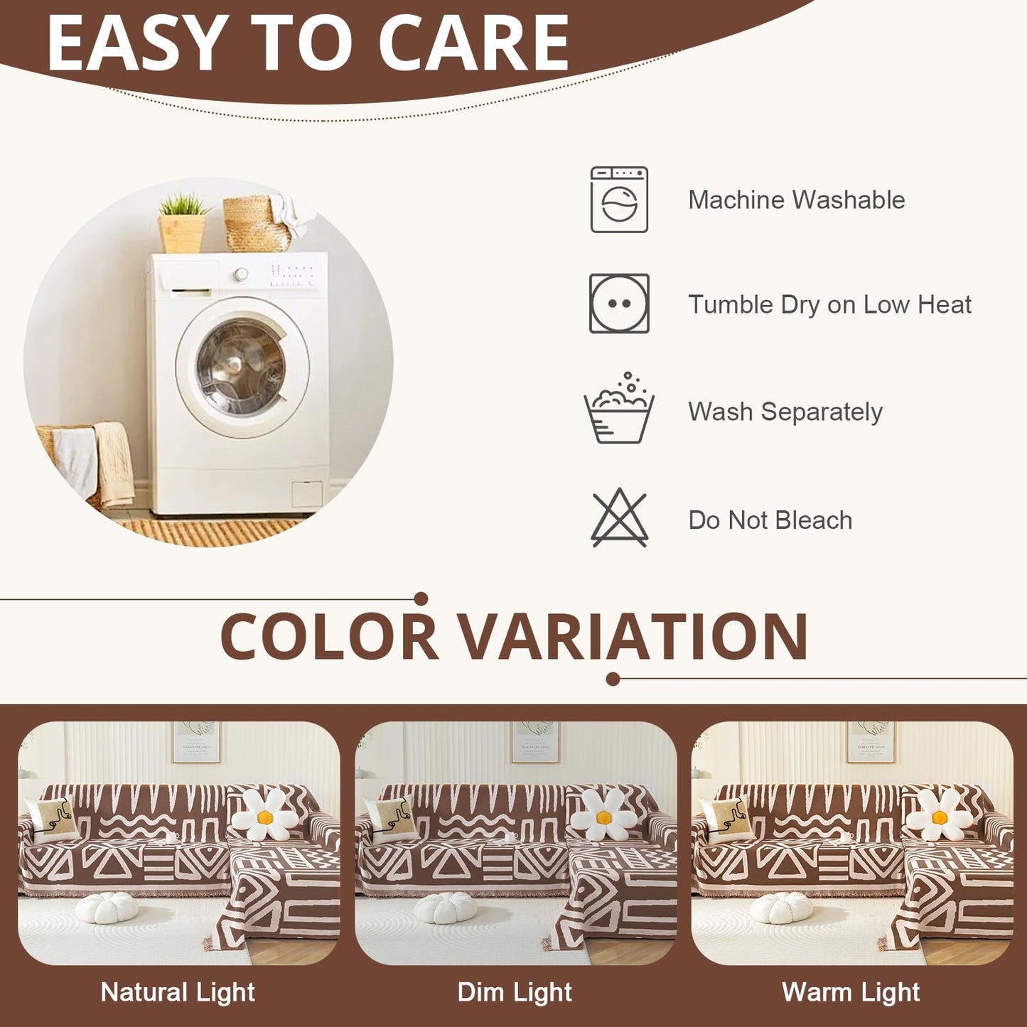 Royhom Sectional Couch Covers 2 Pieces, L Shaped Couch Cover Blanket, Boho Sofa Covers Washable, Sofa Slipcover with Tassel, Suitable for All Seasons (71"x118"+71"x118", Coffee)