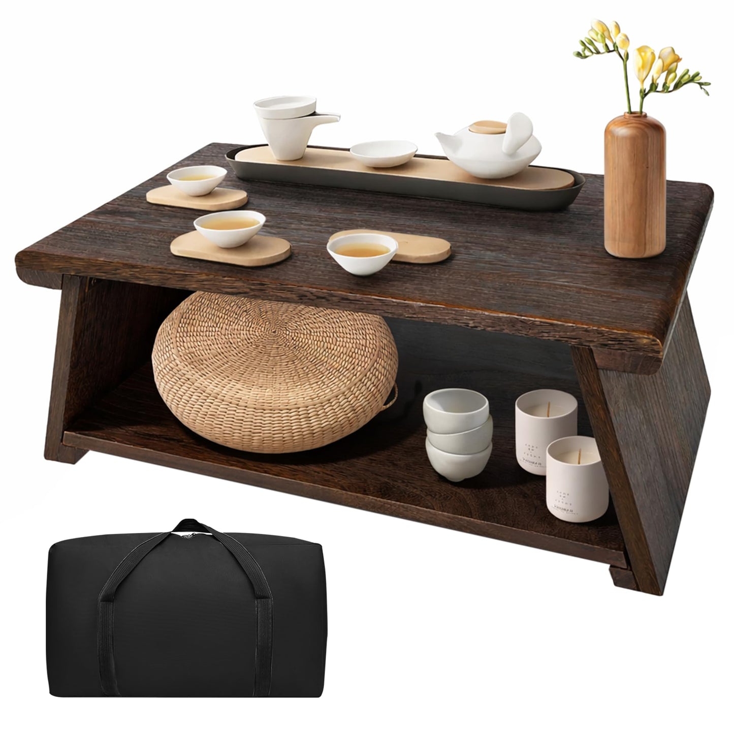 koretech Japanese Low Floor Table Folding Coffee Tables,23''x13.5'' Paulownia Wood Tables Tatami Tables Meditation Table Altar with Storage