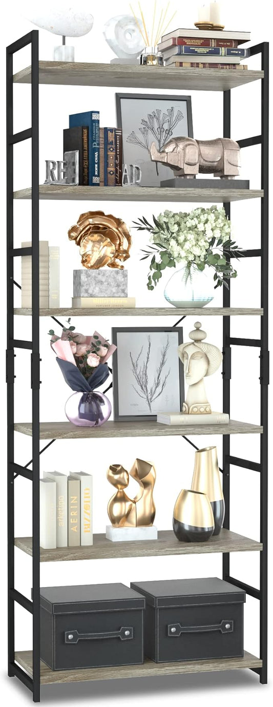 NUMENN 6 Tier Bookshelf, Tall Bookcase Shelf Storage Organizer, Modern Book