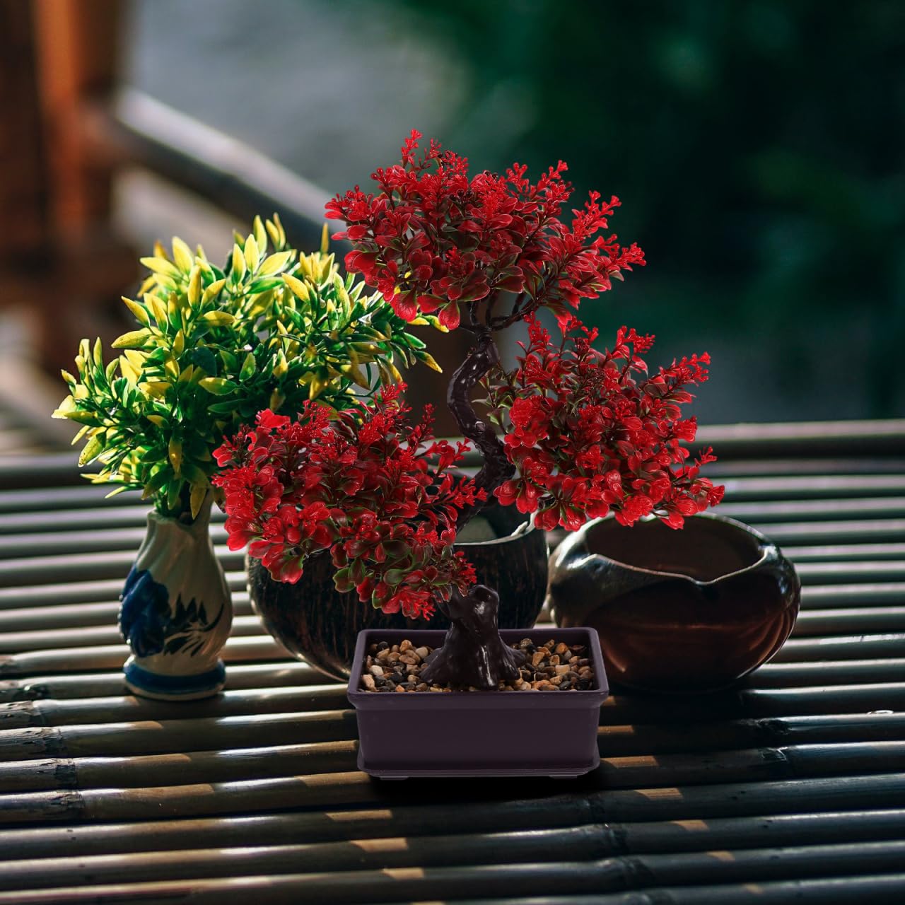 Cabilock Artificial Bonsai Tree Decor, 14.17 Inch Small Fake Plant in Pot, Faux Potted Bonsai Tree for Home Office Desk, Men Living Room Shelf, Bathroom, Bedroom and Zen Japanese Room Decor