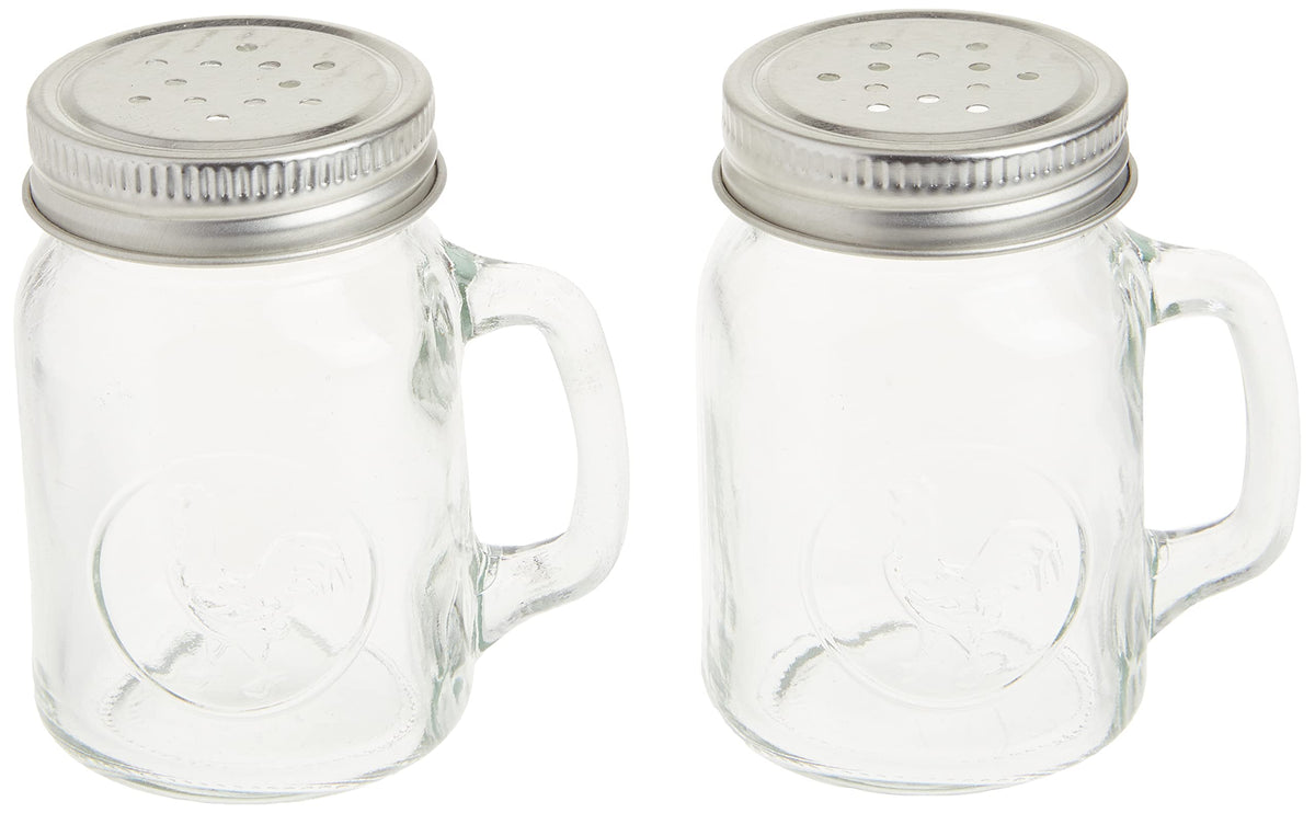 Circleware Mason Jar Rooster Mug Salt and Pepper Shakers, 5 oz, Clear