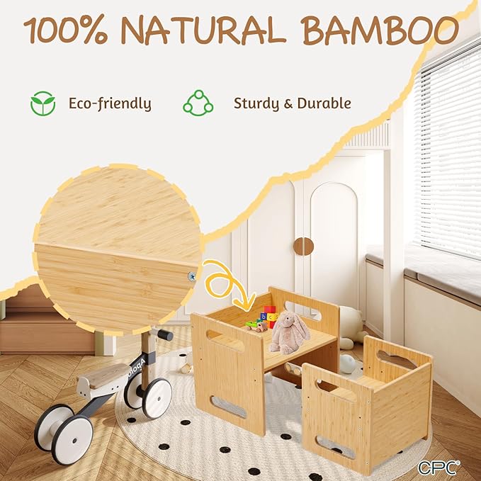 Montessori Table and Chair Set, Bamboo Wood Weaning Table and Chair Set