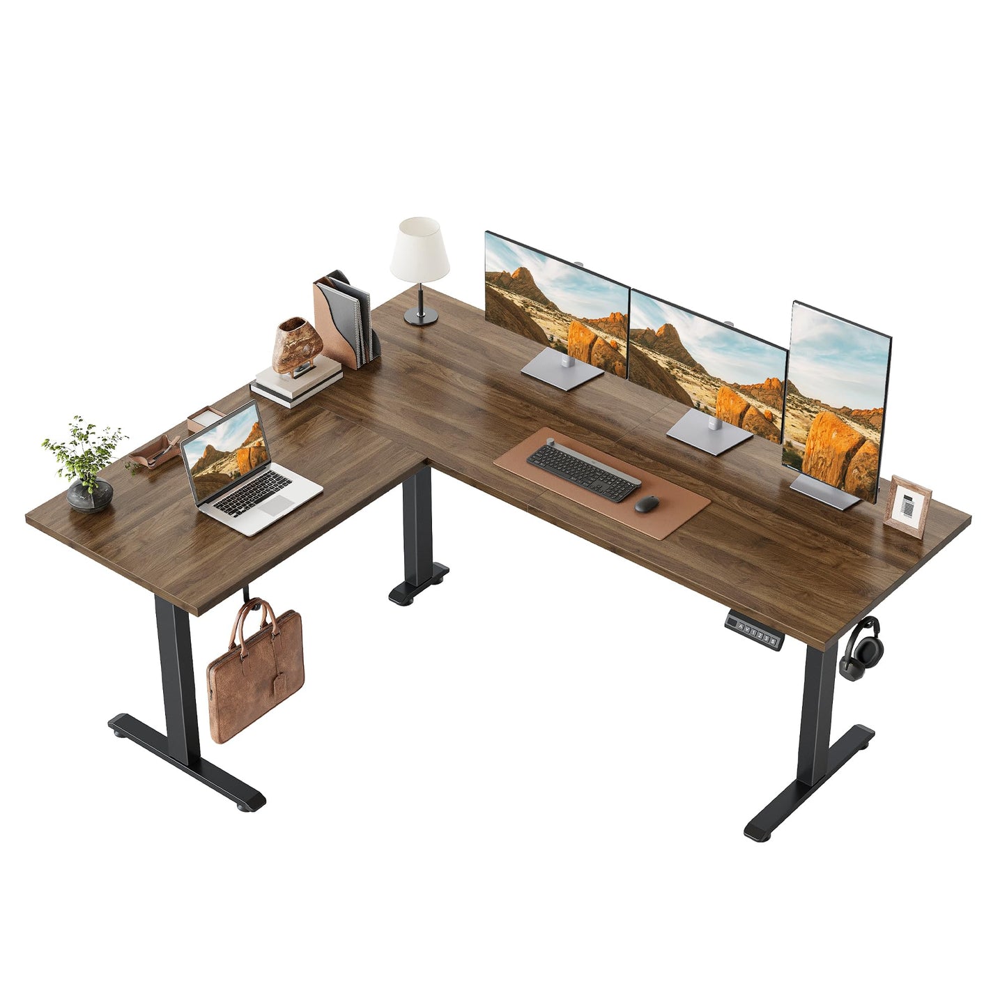 Klicelor L Shaped Standing Desk 63 x 48 Inch, Electric Height Adjustable Corner Desk for Home Office Workstation, Ergonomic Sit Stand Computer Table with Memory Controller, Dark Walnut