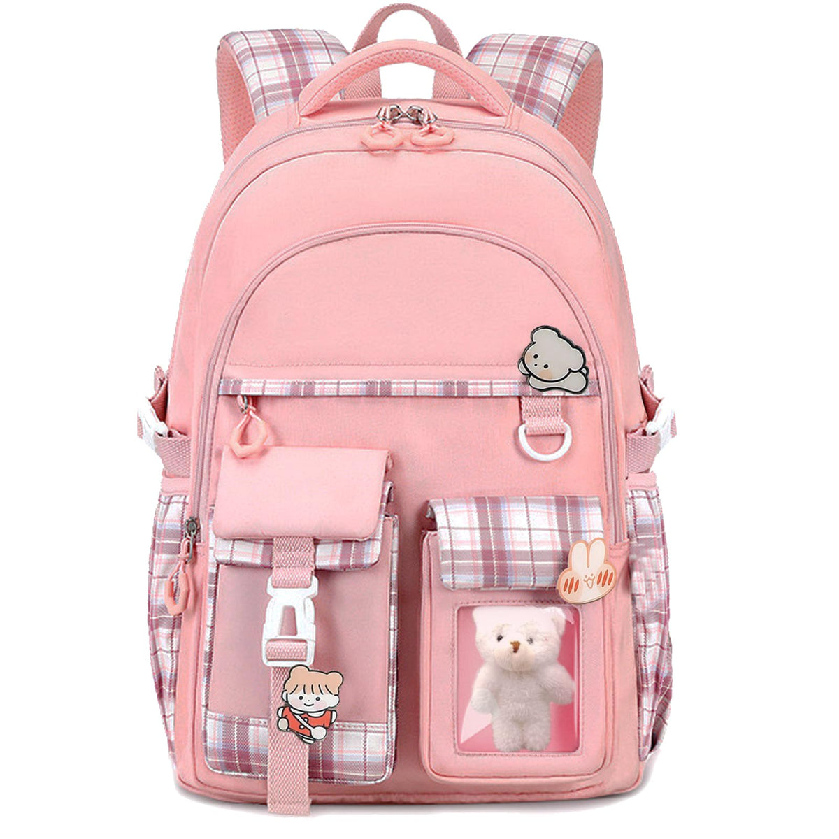 PRLINJSK Girls Backpack，Cute School Backpack for Girls Kids Teens，Kawaii Bookbag for Primary Elementary，Pink