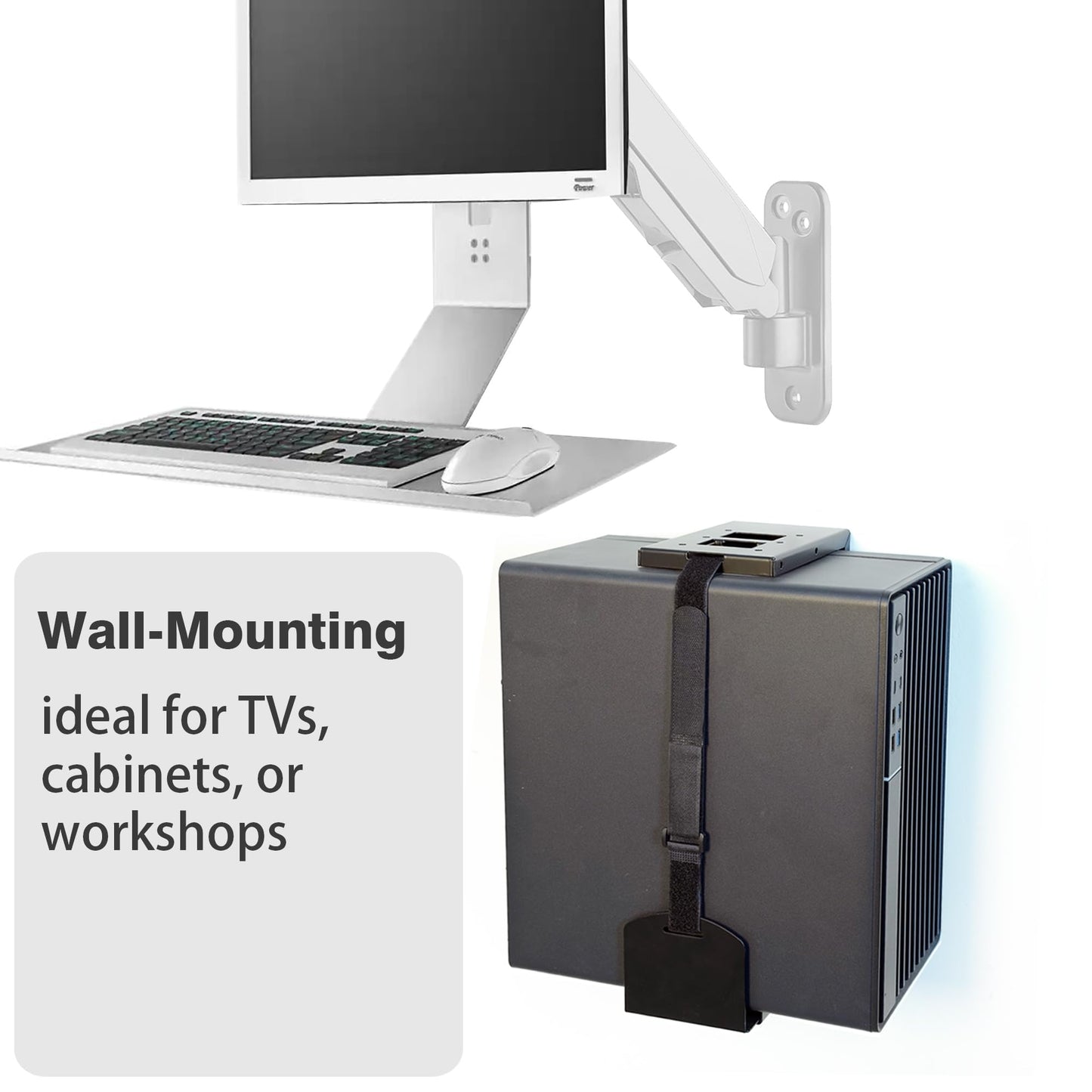 Bylitco Universal Wall or Under Desk CPU Mount, Small PC/NAS Bracket – 4.5 to 9.2 inch Wide Computer Holder, Space-Saving Design with Safety Lock,Max Load 32Lbs